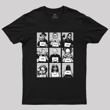 Halloween Mug Shot Horror Movie Character Geek T-Shirt