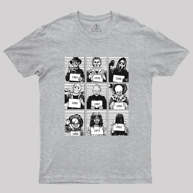 Halloween Mug Shot Horror Movie Character Geek T-Shirt