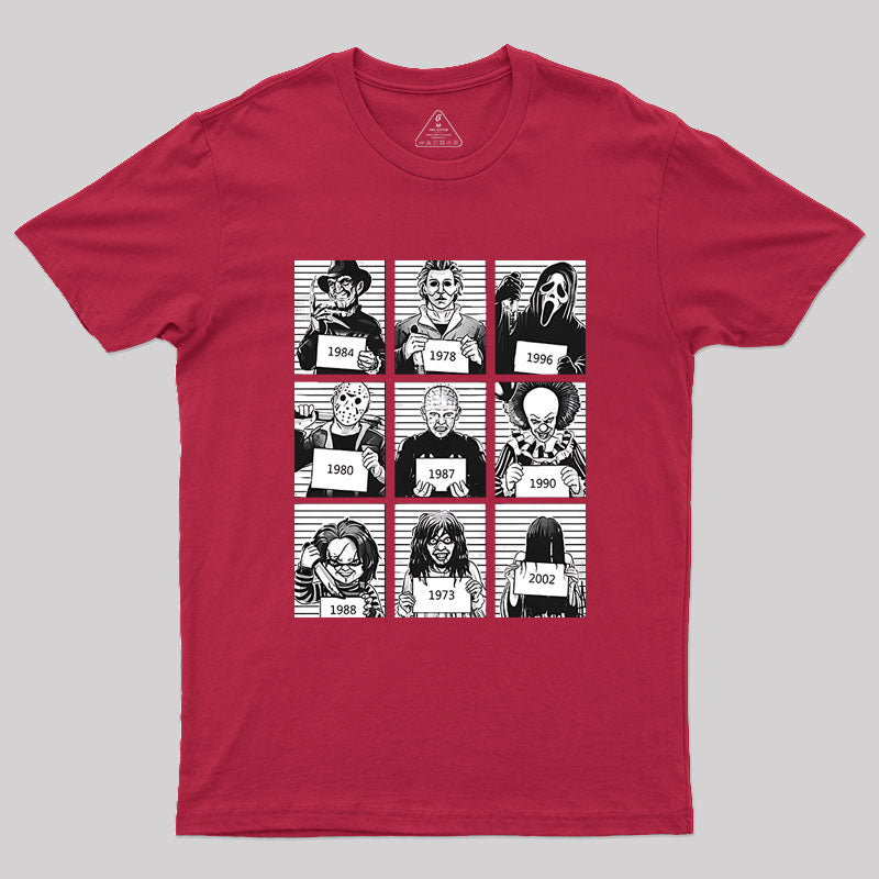 Halloween Mug Shot Horror Movie Character Geek T-Shirt