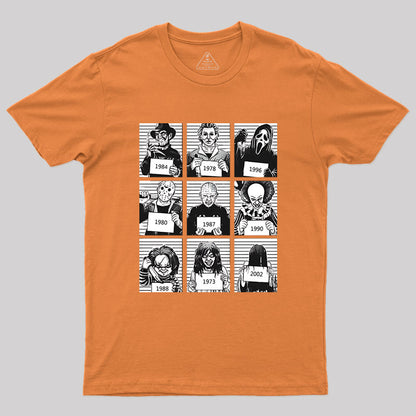 Halloween Mug Shot Horror Movie Character Geek T-Shirt