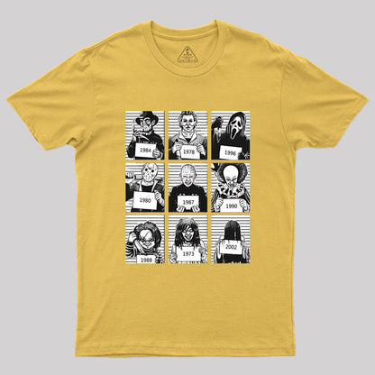 Halloween Mug Shot Horror Movie Character Geek T-Shirt