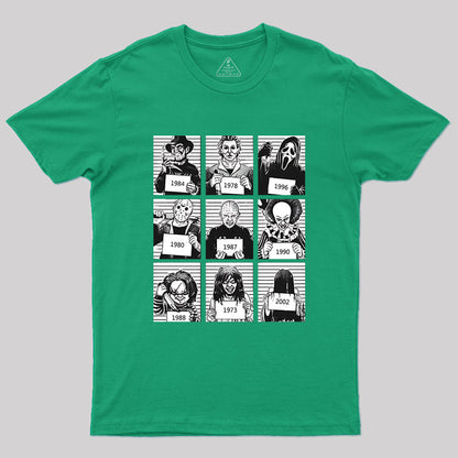 Halloween Mug Shot Horror Movie Character Geek T-Shirt