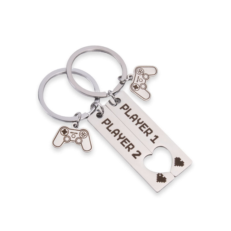 Gamer Couple Stainless Steel Spliced Keychain