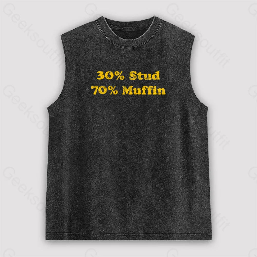 30 Stud 70 Muffin Unisex Washed Tank Black / S