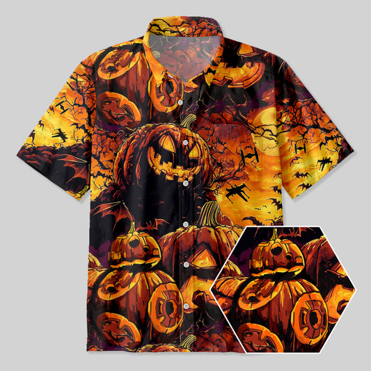 Halloween Pumpkin Lantern BB-8 Button Up Pocket Shirt