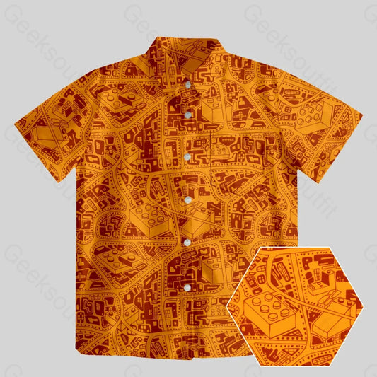 3D Map Lego Yellow Button Up Pocket Shirt - Geeksoutfit