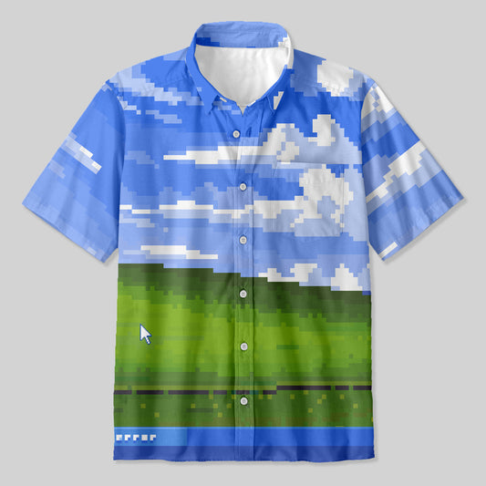 Win XP Wallpaper Pixel Button Up Pocket Shirt