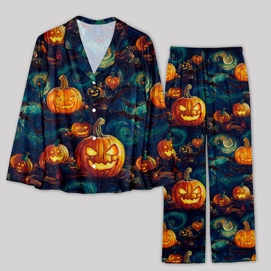 Halloween Pumpkin Lantern Van Gogh Style Pajamas Set