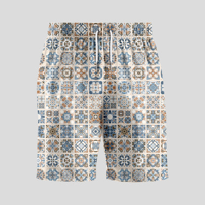 Portuguese Retro Tile Pattern Geeky Drawstring Shorts