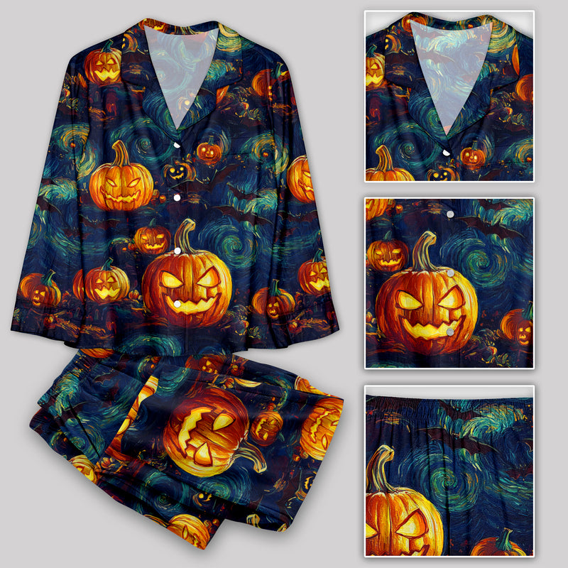 Halloween Pumpkin Lantern Van Gogh Style Pajamas Set