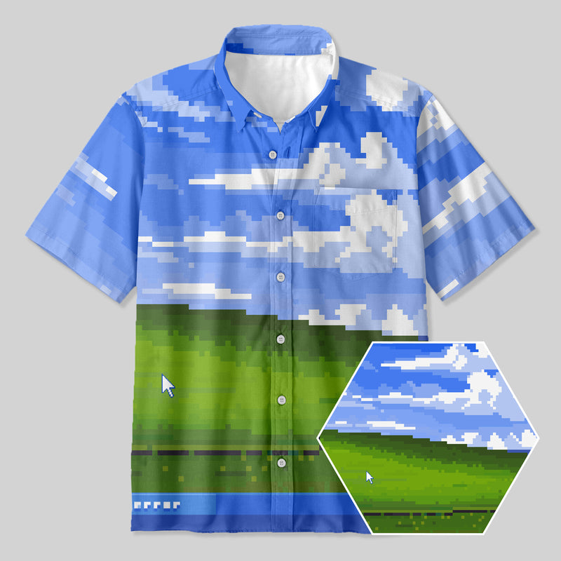 Win XP Wallpaper Pixel Button Up Pocket Shirt