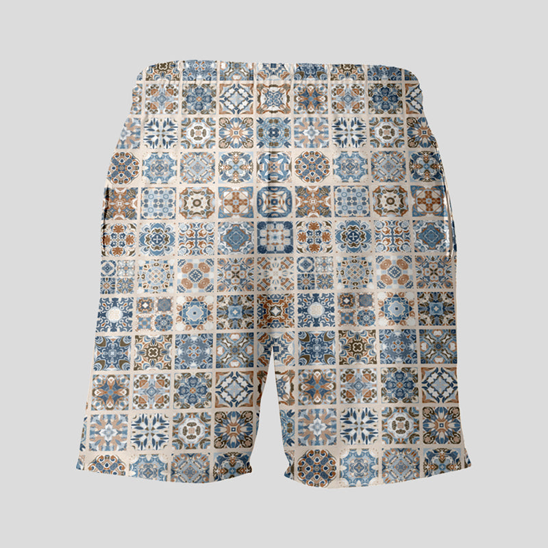 Portuguese Retro Tile Pattern Geeky Drawstring Shorts