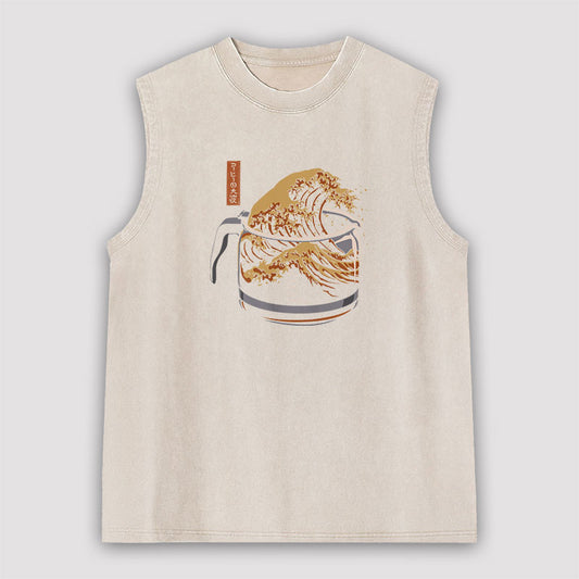 The Great Wave of Coffee Unisex Washed Tank