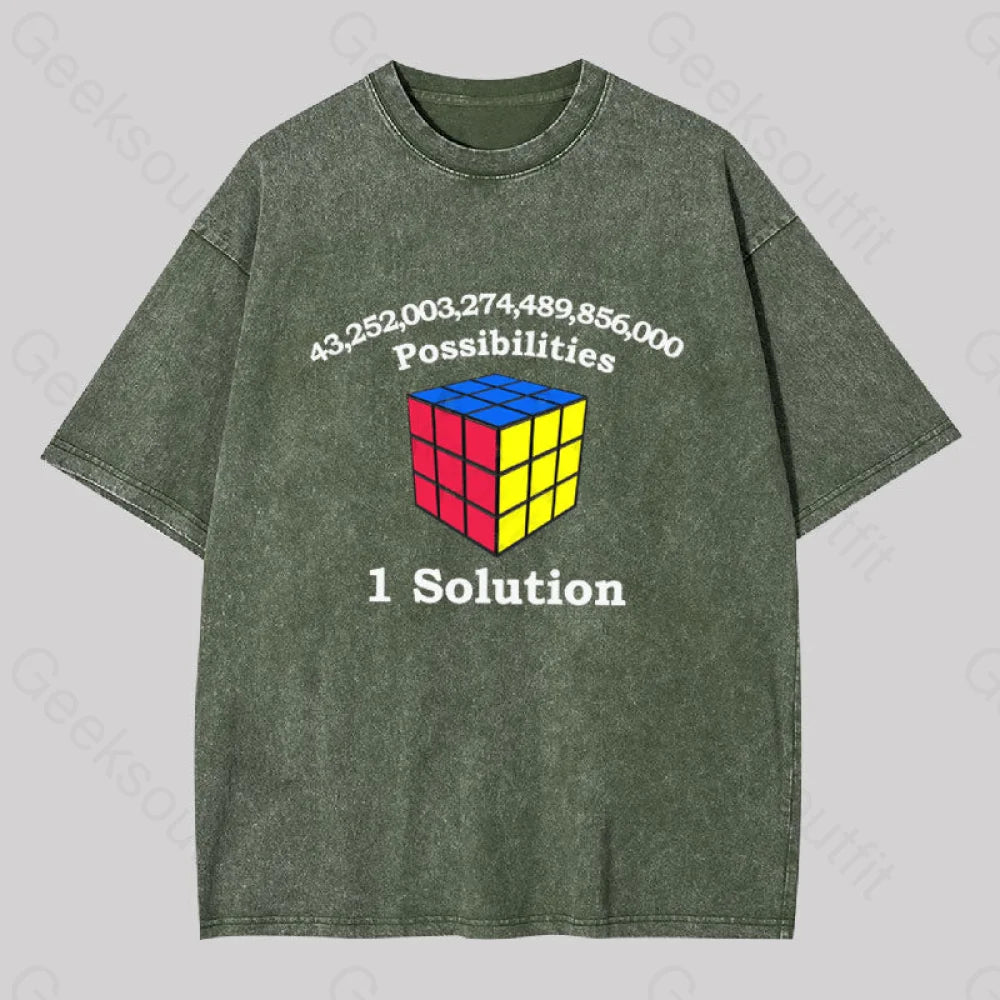 43 Quadrillion Possibilities 1 Solution Washed T-Shirt Army Green / S