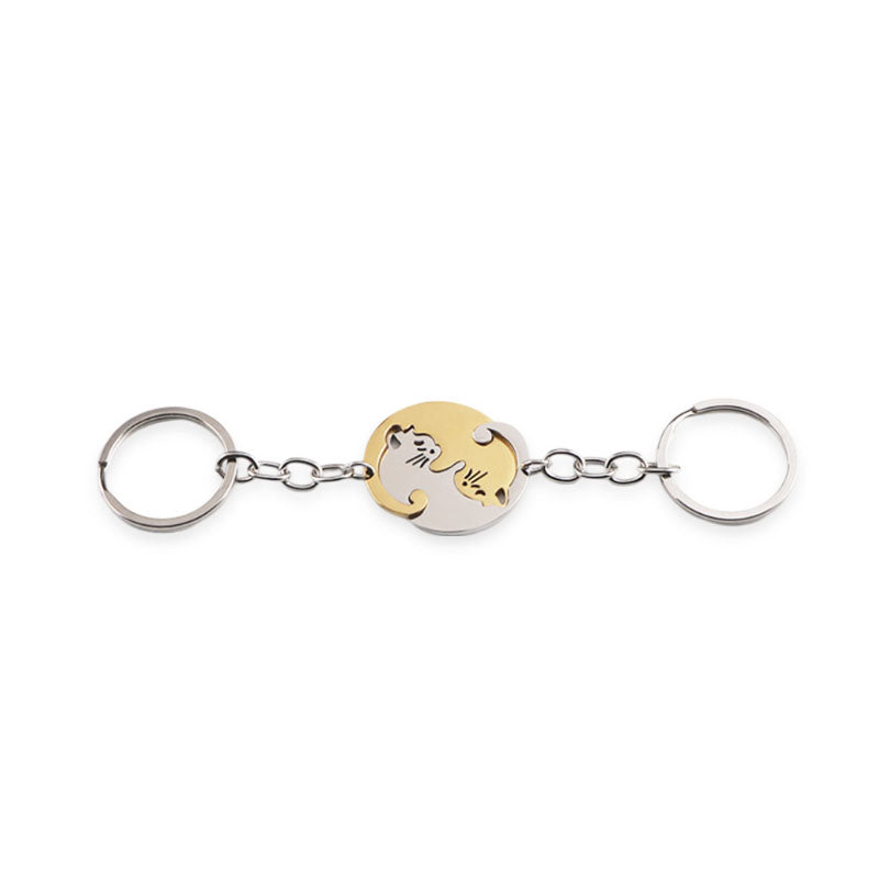 Hug Kitten Stainless Steel Spliced Keychain