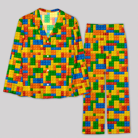 Colorful Building Blocks Puzzle Pajamas Set