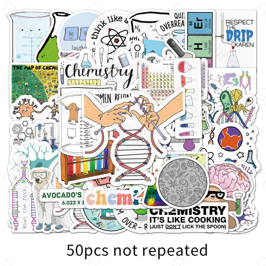 50 New Science Chemistry Lab Doodles Computer Luggage Stickers