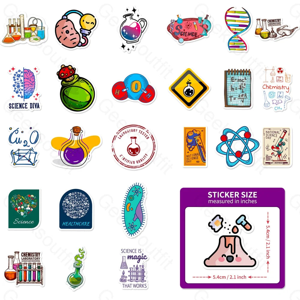 50 Sheets Of Science Laboratory Computer Luggage Stickers