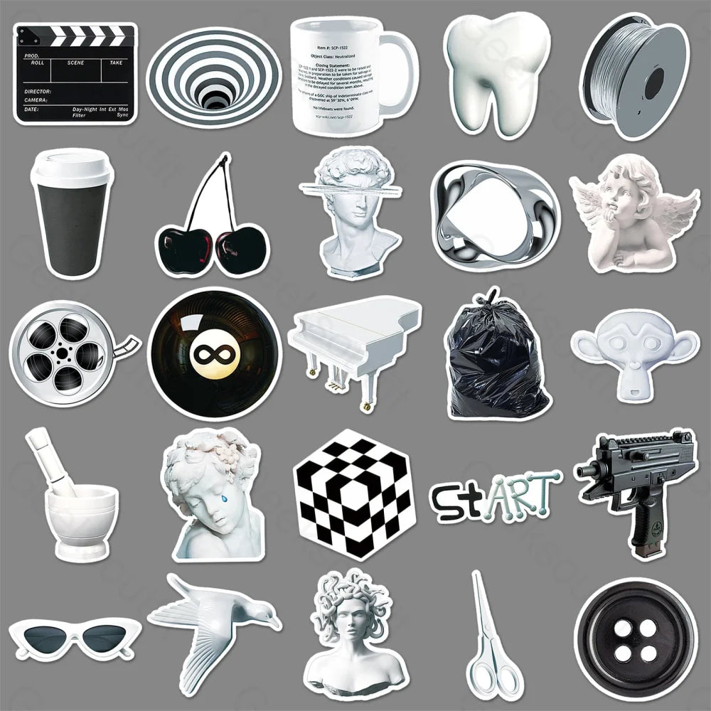 50 Simple Black And White Graffiti Computer Luggage Stickers Black White Simple Pictures-689