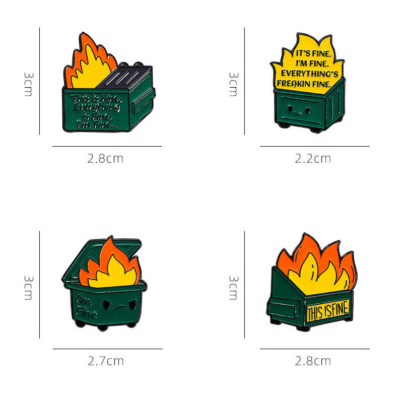 Trash Can Fire Man Funny Pins