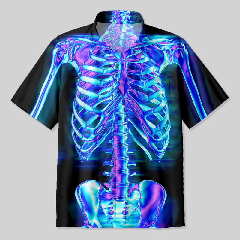 Acid Metal Chromium Skeleton Button Up Pocket Shirt