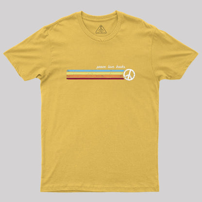 Retro Stripes Peace Love Books T-Shirt