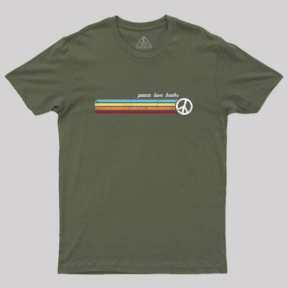 Retro Stripes Peace Love Books T-Shirt