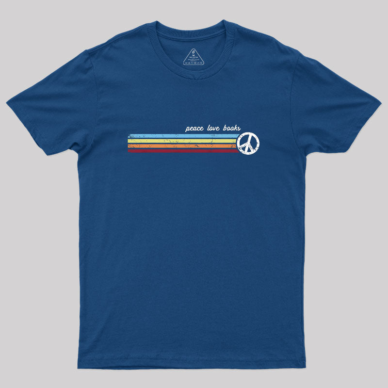 Retro Stripes Peace Love Books T-Shirt