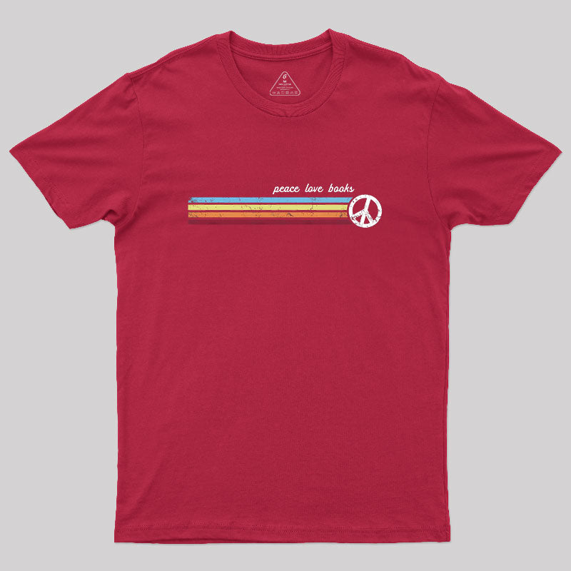 Retro Stripes Peace Love Books T-Shirt