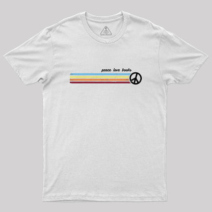 Retro Stripes Peace Love Books T-Shirt