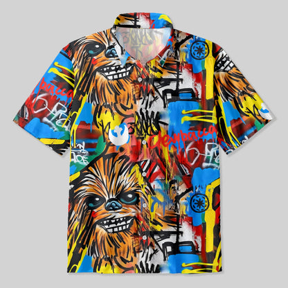 Chewbacca Graffiti Street Art Button Up Pocket Shirt