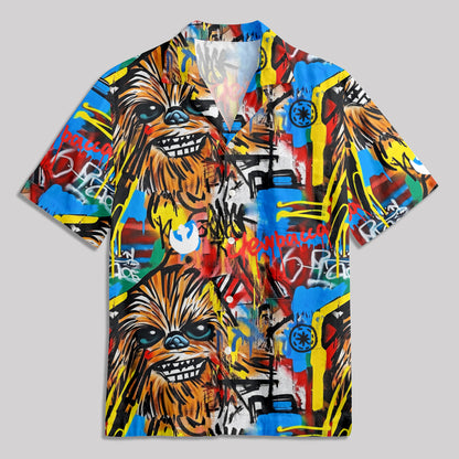 Chewbacca Graffiti Street Art Button Up Pocket Shirt