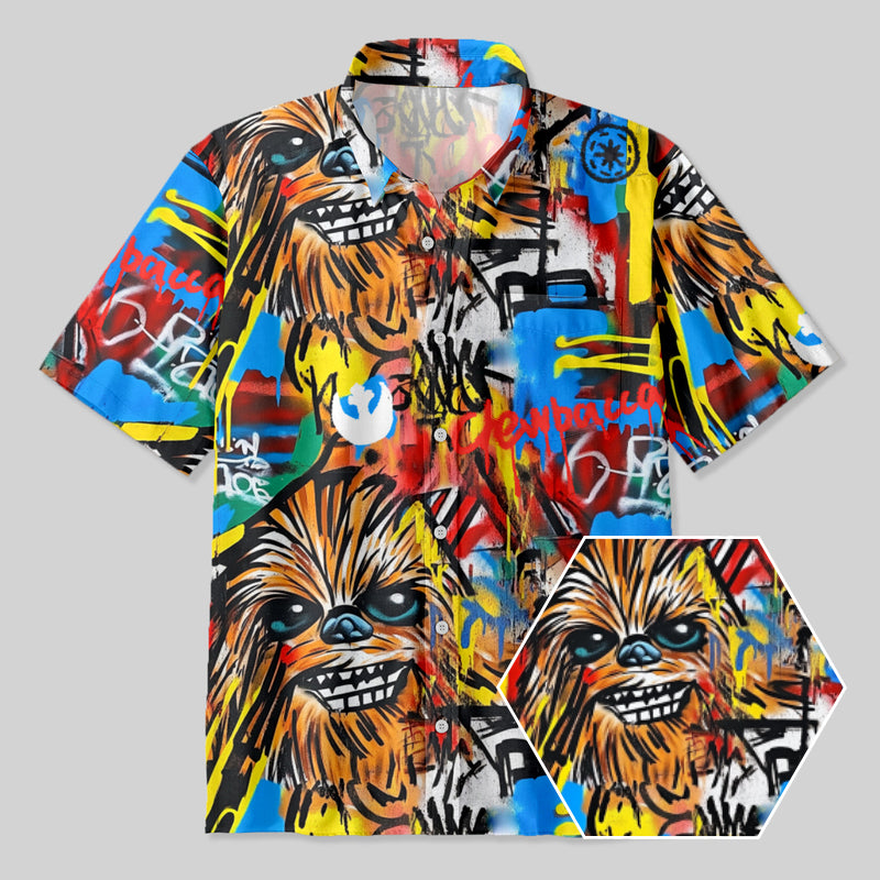 Chewbacca Graffiti Street Art Button Up Pocket Shirt