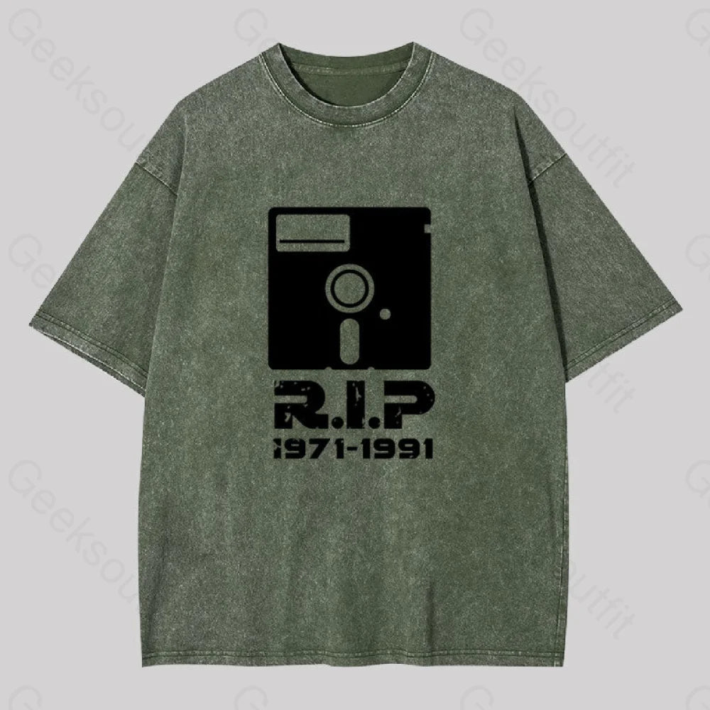 80S Rip Geek Washed T-Shirt Army Green / S