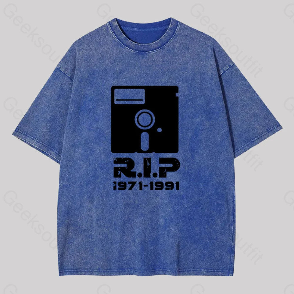 80S Rip Geek Washed T-Shirt Blue / S