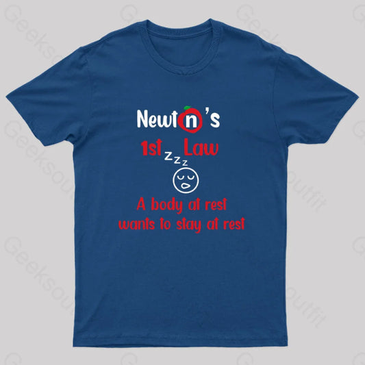 A Body At Rest Wants To Stay Geek T-Shirt Navy / S