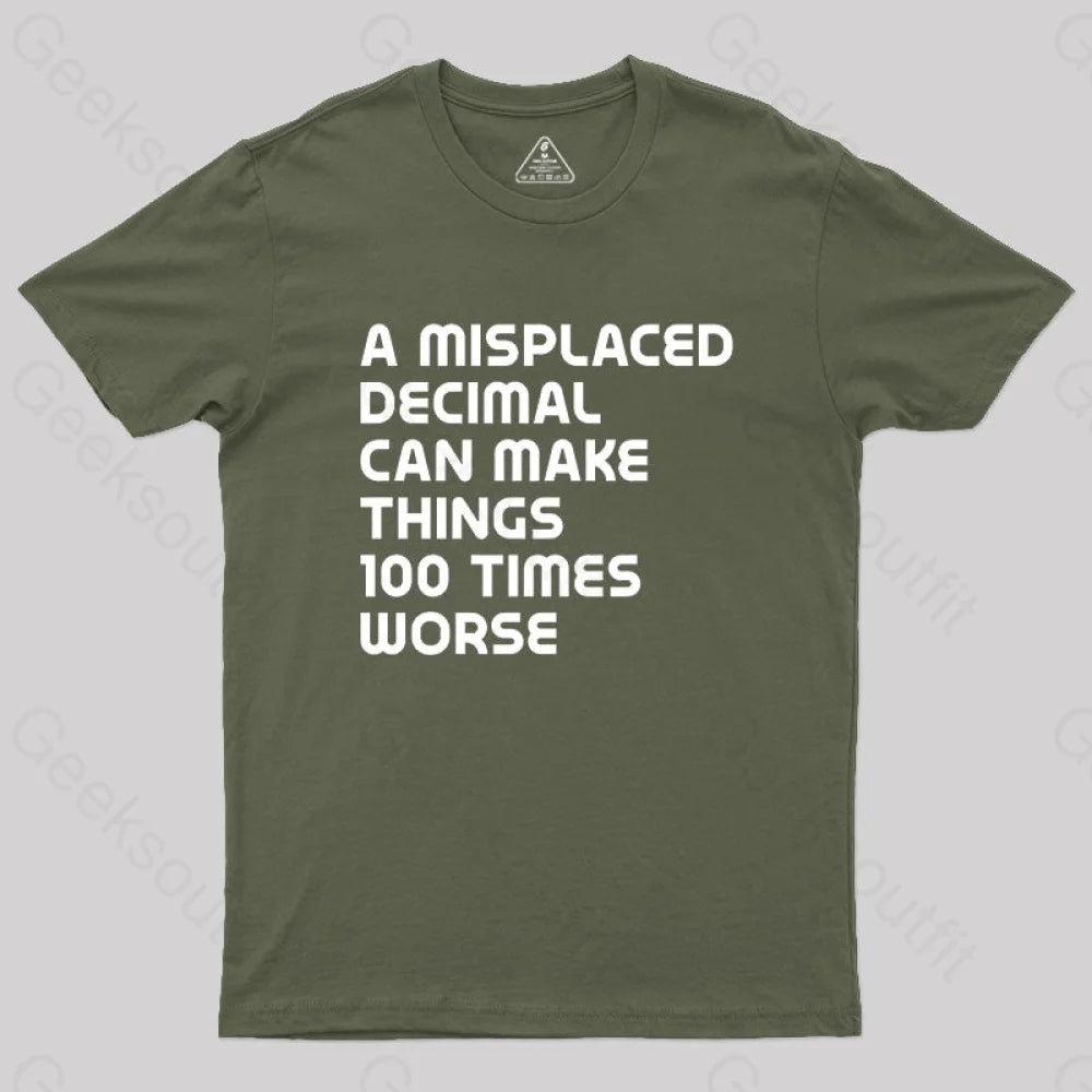 A Misplaced Decimal Can Make Things 100 Times Worse Geek T-Shirt Army Green / S