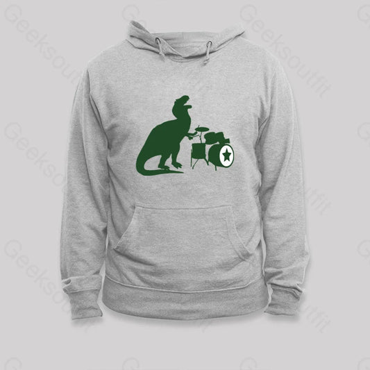 A Tyrannosaurus Rex Playing Drums Hoodie Grey / S