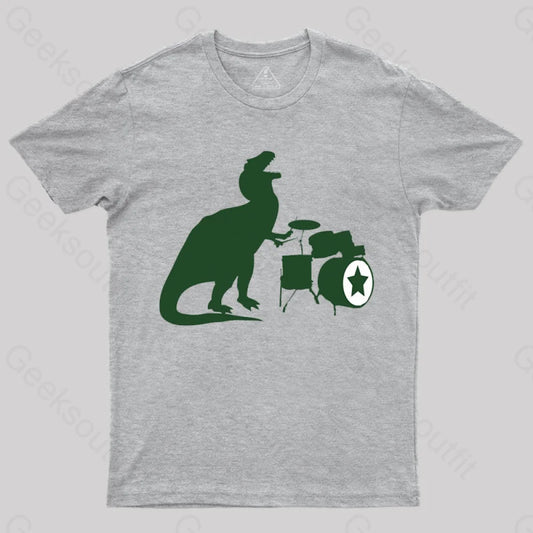 A Tyrannosaurus Rex Playing Drums T-Shirt Grey / S