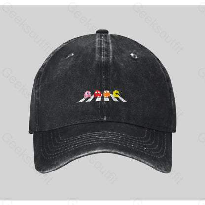 Abbey Pac Man Washed Vintage Baseball Cap Black