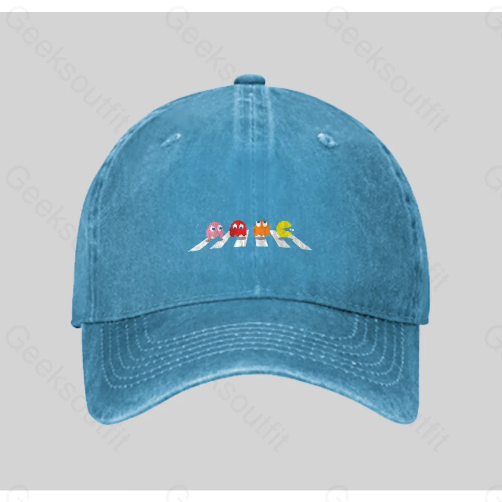 Abbey Pac Man Washed Vintage Baseball Cap Blue