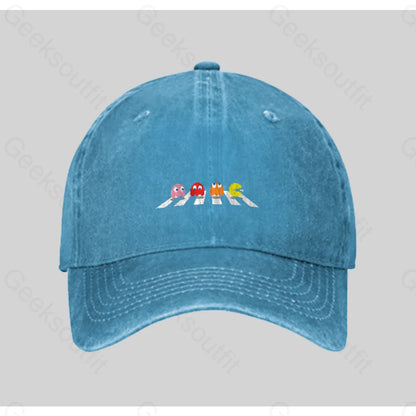 Abbey Pac Man Washed Vintage Baseball Cap Blue