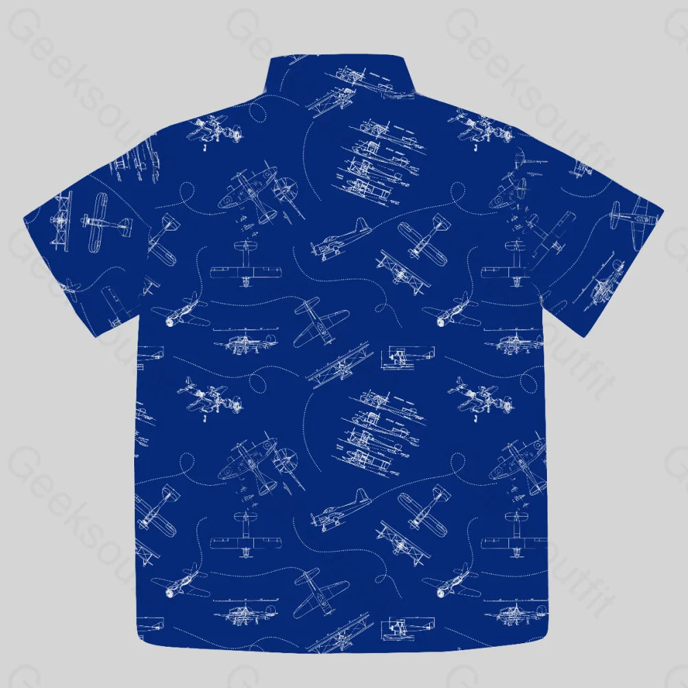 Aircraft Blueprint Button Up Pocket Shirt