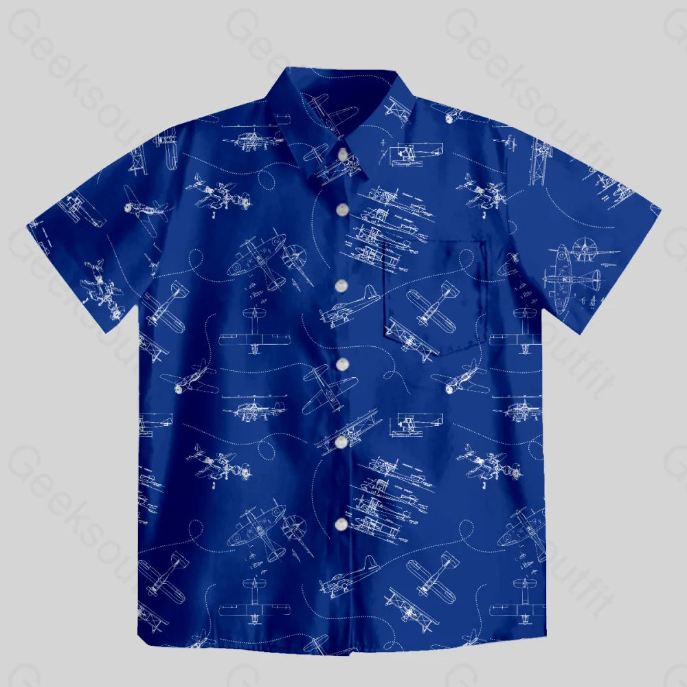 Aircraft Blueprint Button Up Pocket Shirt