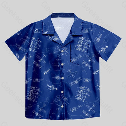 Aircraft Blueprint Button Up Pocket Shirt - Geeksoutfit