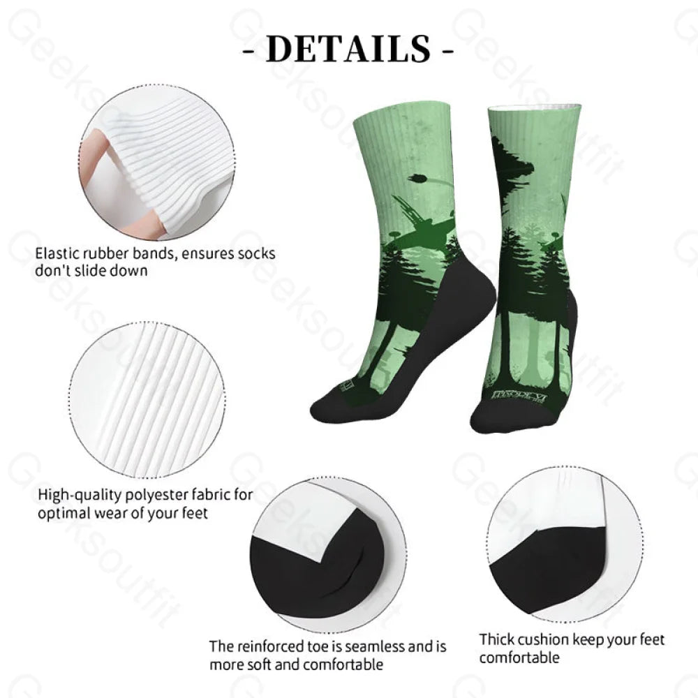 Aircraft Forest Silhouette Green Men’s Socks