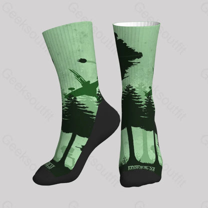 Aircraft Forest Silhouette Green Men’s Socks