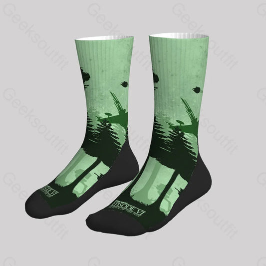 Aircraft Forest Silhouette Green Men’s Socks Sks089