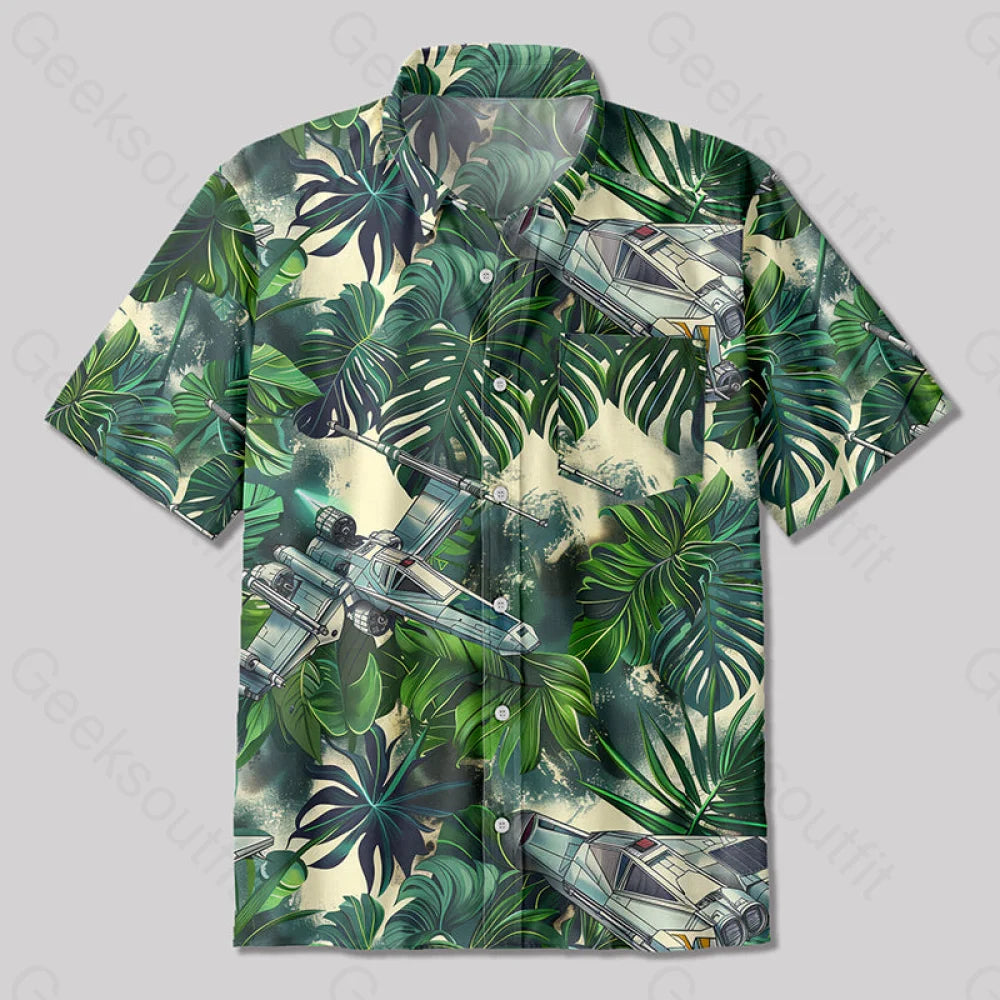 Aircraft Hawaiian Style Button Up Pocket Shirt Up / S Bus509 Yc