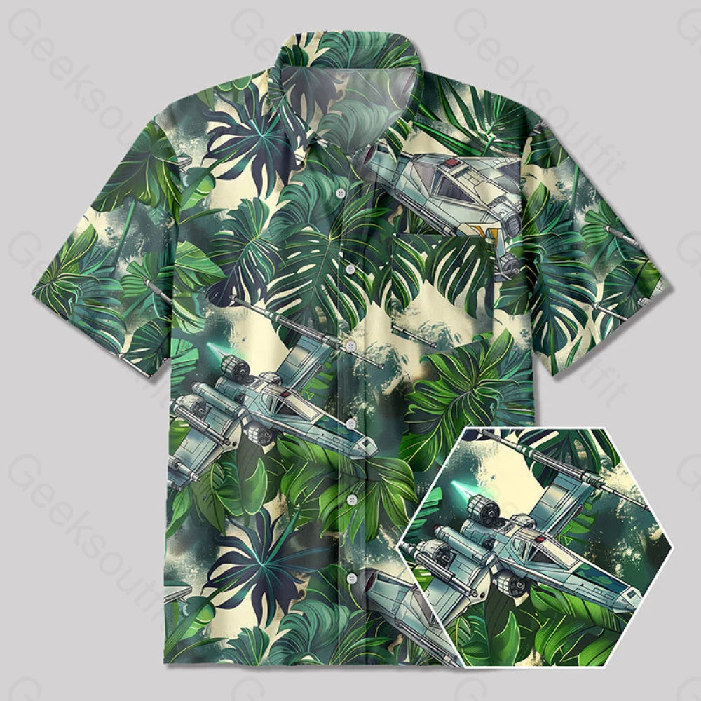 Aircraft Hawaiian Style Button Up Pocket Shirt Yc